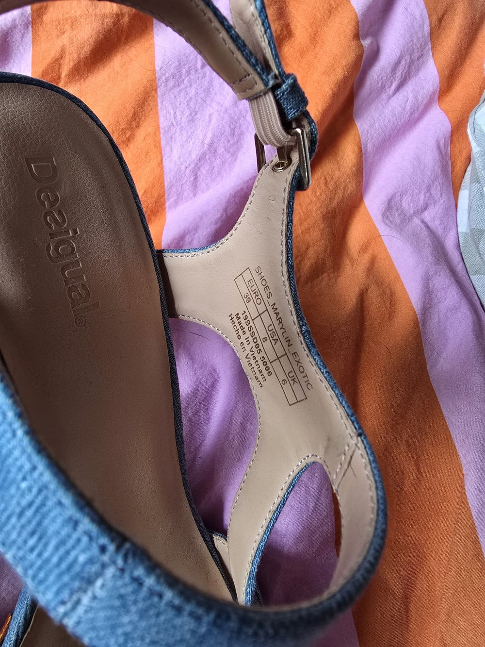 Desigual Blue Denim Embroidered Block Heel Sandals - Picture 7 of 9